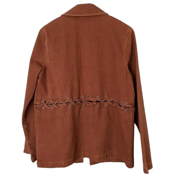 Free People Territory Denim Jacket Lace-Up Women's 10 Brown Western Milk It NEW - Picture 3 of 8